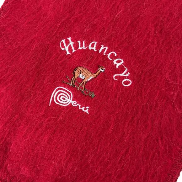 Huancayo Peru Alpaca Wool Scarf Red Fringe Holiday Christmas Soft Winter Cozy - Picture 3 of 5